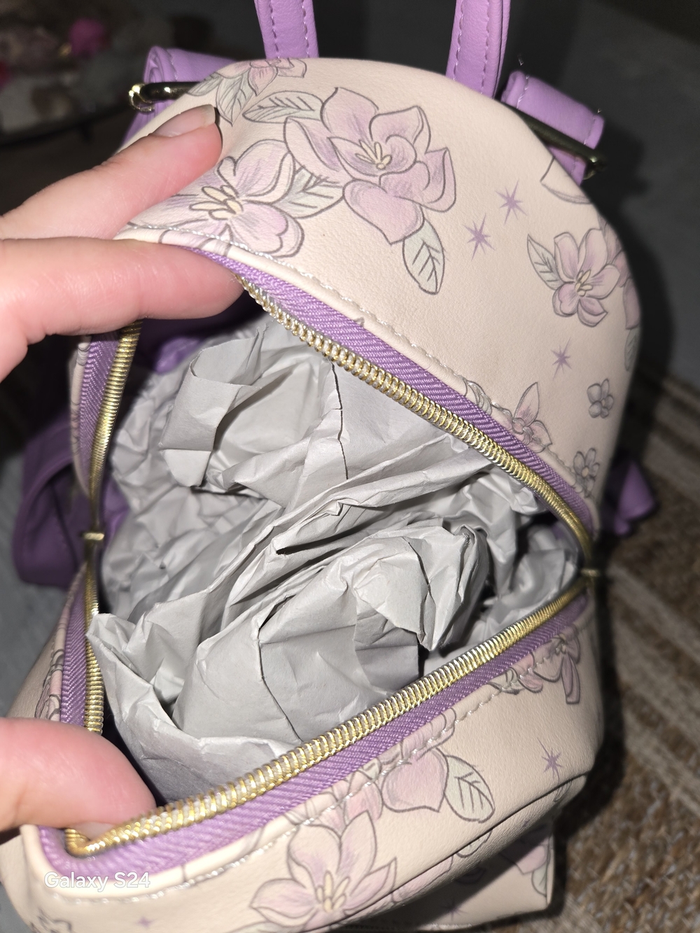 Disney Loungefly Rapunzel Floral Mini Backpack Light Pink & Lavender Never Used - Picture 5 of 6